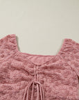 Floral Lace Drawstring Square Neck Blouse