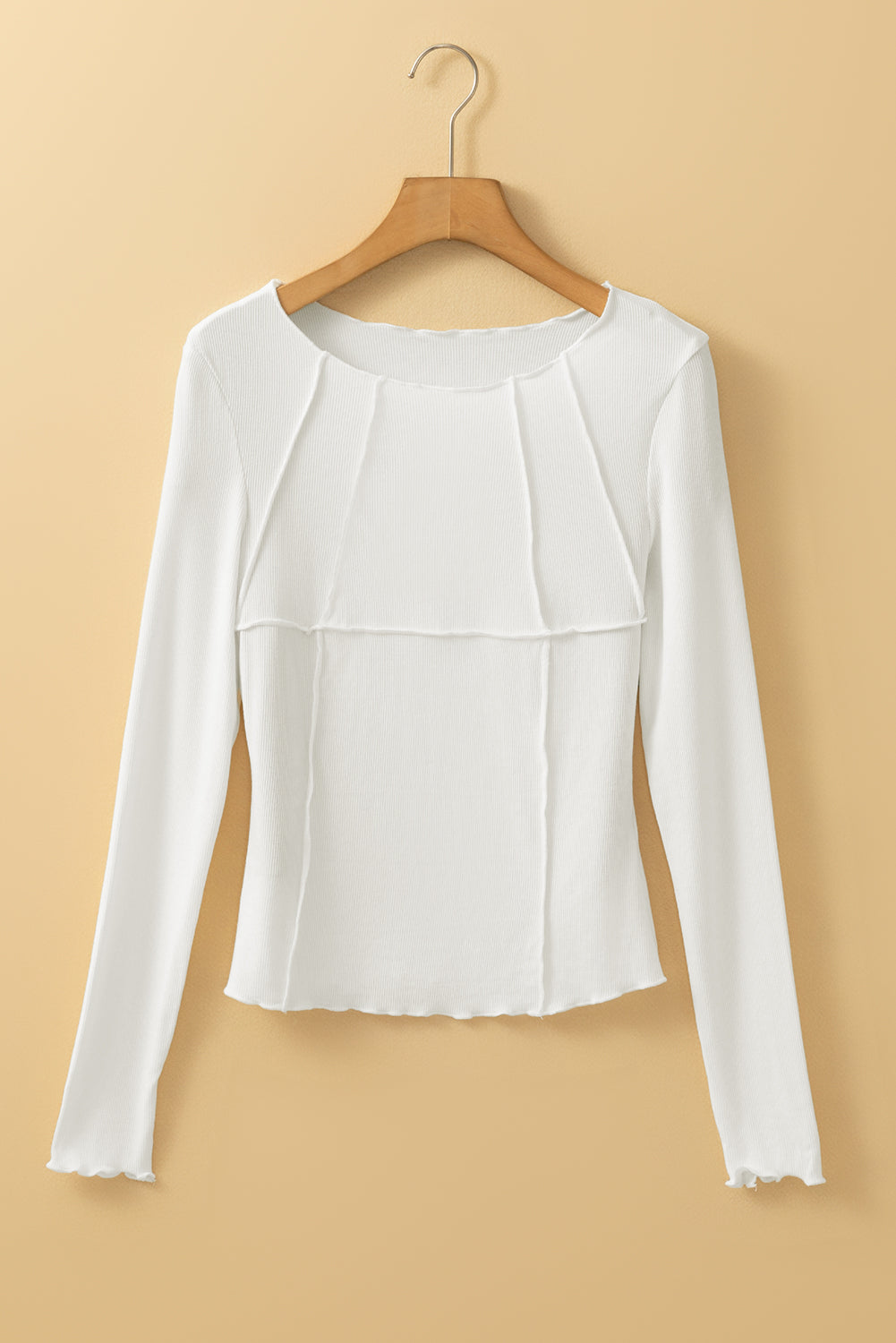 Ribbed Knit Reverse Seam Long Sleeve Top