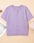 Solid Short Sleeve Cardigan Sweater Tee