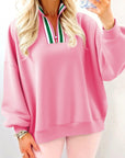 Stripe Contrast Collared Patchwork Sweatshirt