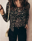 Black Floral Print Mesh Tank Button Front Slim Cardigan 2pcs Set