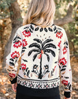Floral Knit Button-Front V-Neck Cardigan