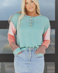 Aria Knit Colorblock Henley Top