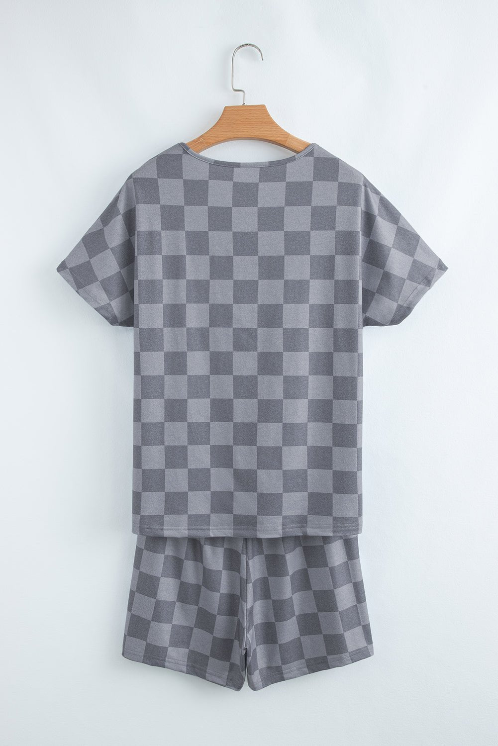 Checker V-Neck Tee &amp; Drawstring Shorts Set