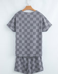 Checker V-Neck Tee & Drawstring Shorts Set