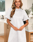 Frilled Round Neck Puff Sleeve Mini Dress