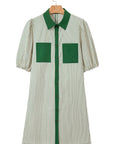 Stripe Patchwork Chest Pocket Mini Shirt Dress