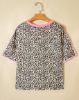 Leopard Contrast V-Neck Short Sleeve Top