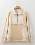 Khaki Stripe Mix Half Zip French Terry Plus Size Sweatshirt