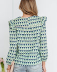 Floral Lace Trim Ruffle Long Sleeve Blouse