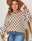 Plus Size Checker Contrast Edge Crewneck Sweater