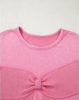 Bonbon Waffle Bowknot Patchwork Graphic Mineral Wash Plus Size Sweatshirt