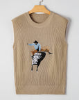 Western Cowboy Embroidered Round Neck Sleeveless Sweater