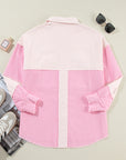 Colorblock Corduroy Reverse Seam Pocketed Shacket