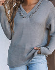 Collins V Neck Ribbed Drop Shoulder Hooded Sweater
