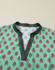 Plus Size Floral Contrast Trim V-Neck Blouse