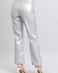 Tummy Control Metallic Silver Faux Leather Straight