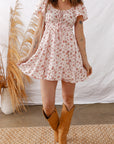Floral Front Tie Shirred Waist Ruffle Mini Dress