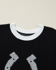 Western Horseshoe Contrast Trim Short Sleeve Sweater