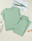 Solid Short Sleeve Tee and Drawstring Pants Set
