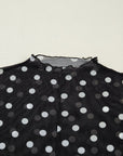Polka Dot Mesh Mock Neck Long Sleeve Top