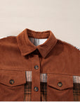 Plaid Corduroy Patchwork Pocketed Shacket
