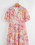 Floral Puff Sleeve V-Neck Tiered Mini Dress