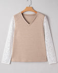 Penny Contrast Lace Patchwork Long Sleeve Top