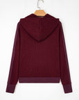 Waffle Zip Up Snap Button Hooded Jacket