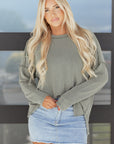 Solid Corded Knit Long Sleeve Top