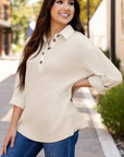 Arianna Waffle  Half Button Top
