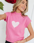 Heart Graphic Cropped Short Sleeve Sweater