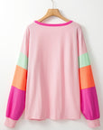 Plus Size Colorblock Patchwork Long Sleeve Top