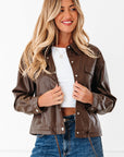 Leather Drawstring Hem Pocketed Jacket