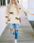Cheetah Mock Neck Split Hem Sweater