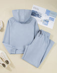 Solid Half-Zip Hoodie and Pants Set