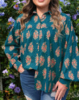 Plus Size Floral Lace Trim Pleated Buttoned Shirt