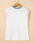 Colorblock Corded Knit Crew Neck Tee