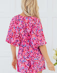 Abstract Puff Sleeve V-Neck High Waist Romper