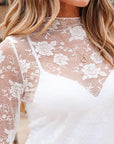 Floral Lace Sheer Mesh Long Sleeve Top