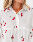 Cherry Frilled Collar 3/4 Sleeve Babydoll Blouse