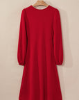 Solid Ruched Long Sleeve Midi Dress