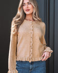 Yamileth Oatmeal Ruffle Trim Sweater