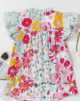Floral Stripe Patchwork Ruffle Short Sleeve Blouse