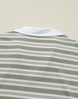 Stripe Collared V-Neck Short Sleeve Midi Dress