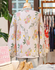 Floral Stripe Contrast V-Neck Sweater