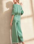 Contrast Trim Top and Drawstring Pants Set