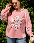 Plus Size Floral Applique Drop Shoulder Sweatshirt