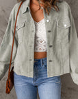 Solid Corduroy Raw Hem Cropped Jacket