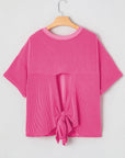 Corded Knit Cutout Bow Tie Back T-Shirt